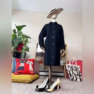 Vintage 50s 60s Inky Black 100% Cashmere Peacoat w/ Serial Number - Medium